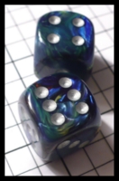 Dice : Dice - 6D Pipped - Blue Swirl with Silver Pips - FA collection buy Dec 2010